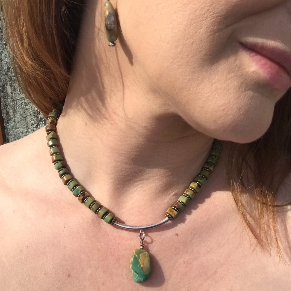 $49 Beautiful stone necklace w sterling components